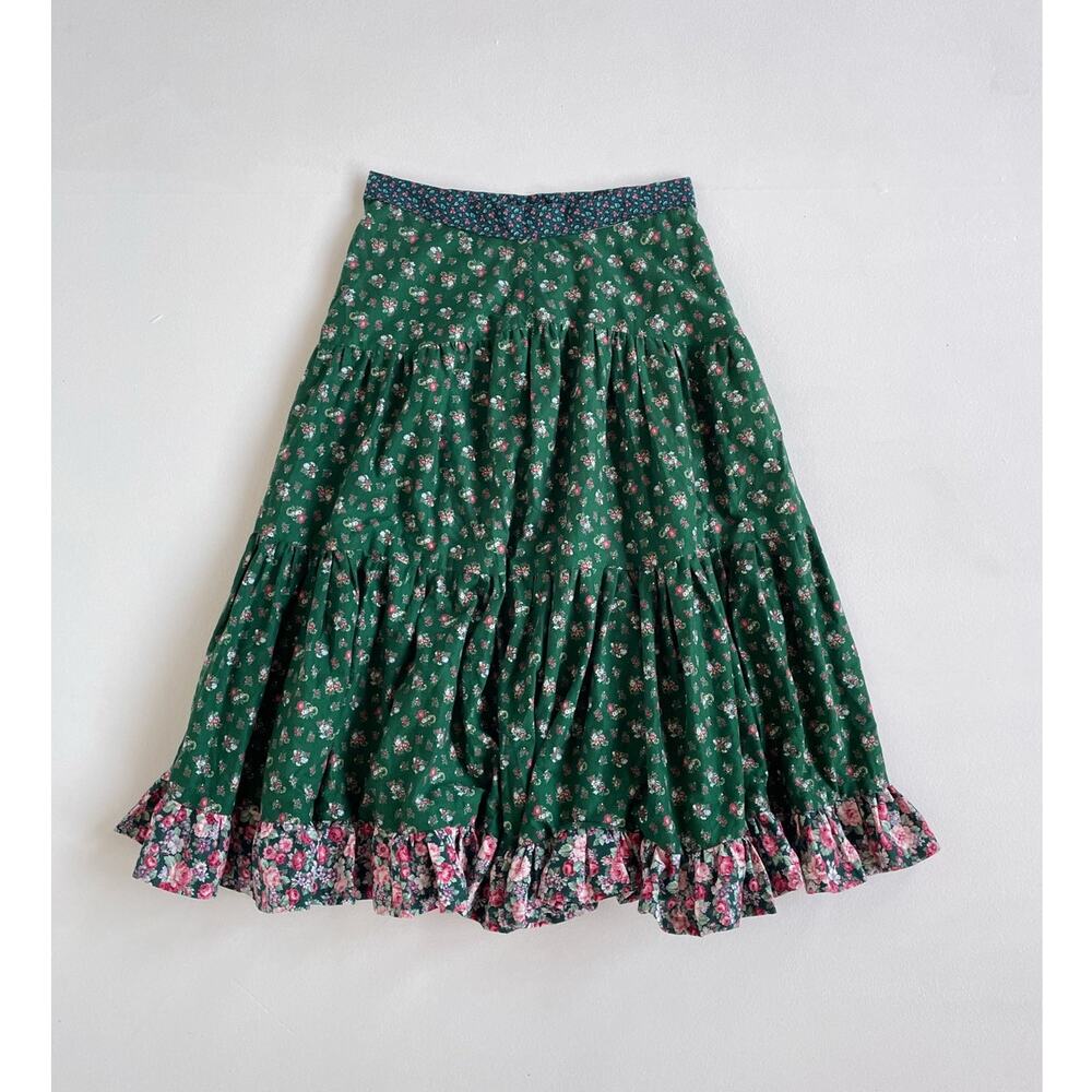 Vintage 1980s Green Floral Cottagecore Skirt · 32" W · Prairie Retro Handmade